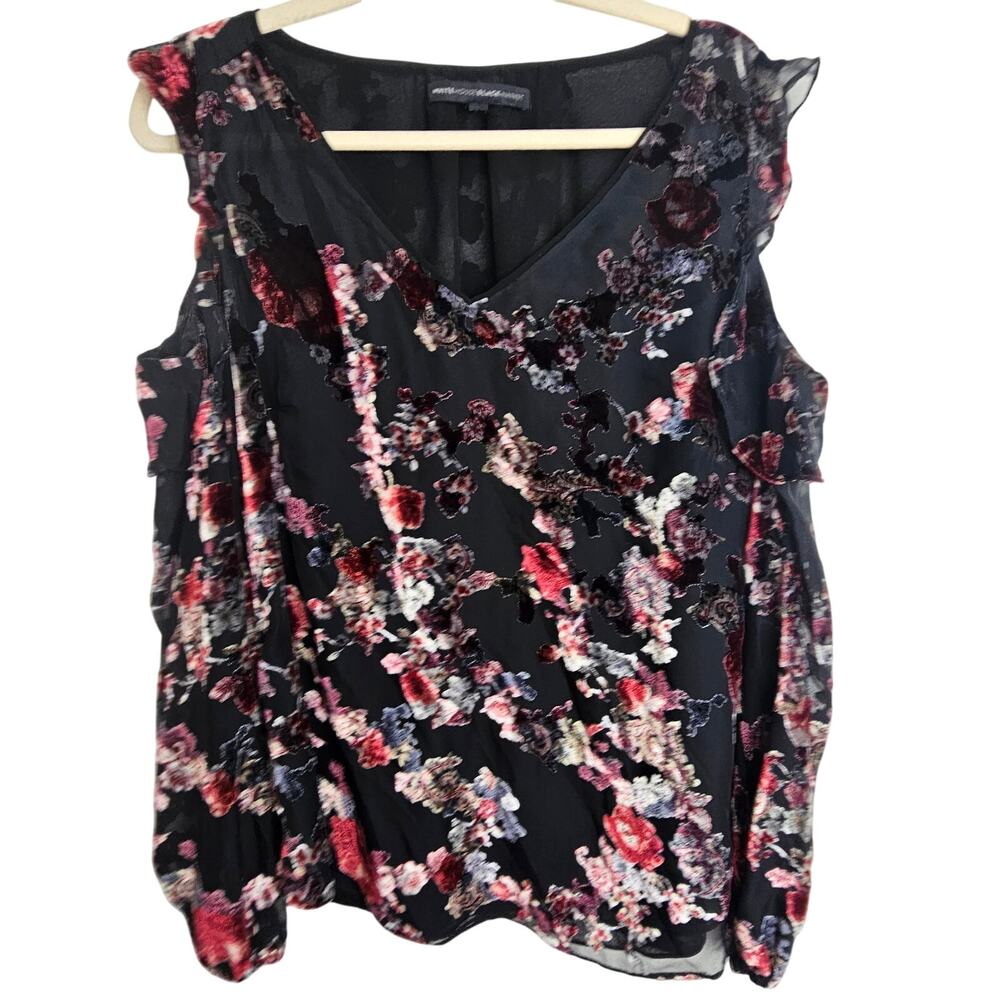 White House Black Market Womens Floral Velvet Burnout Top 6 Whimsigoth Evening